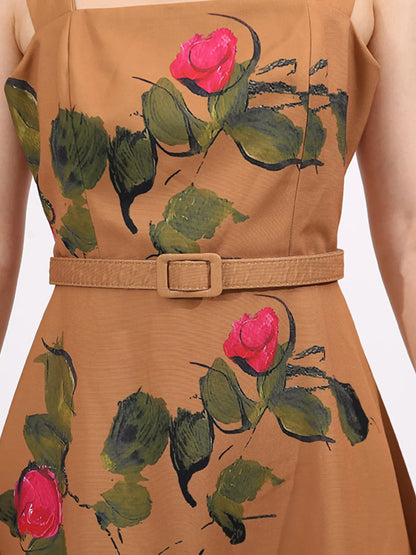 Floral Print Square Neck Midi Dress