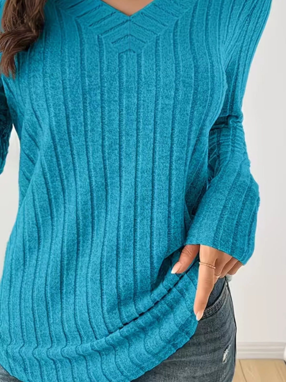 Ribbed Knit Long Sleeve T-Shirt