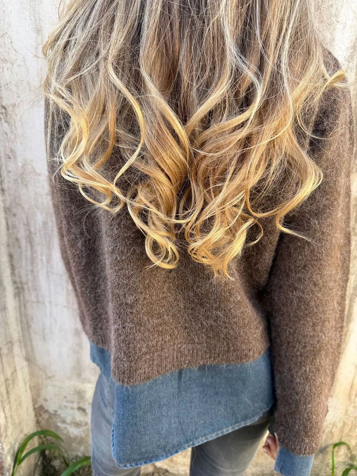 Contrast Denim Collar Half-Zip Knit Sweater