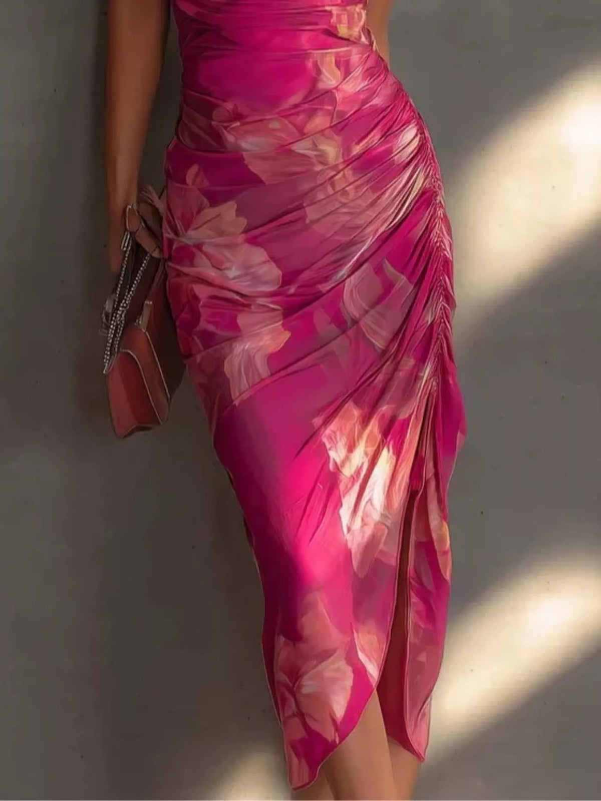 Helena's Floral Print Halter Neck Ruched Midi Dress