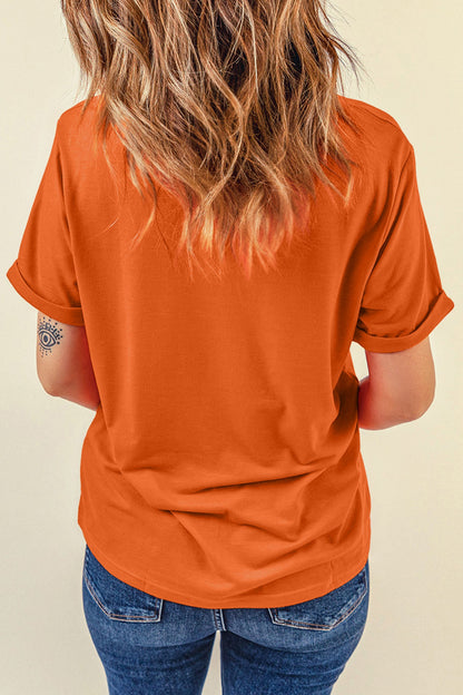 Orange Patchwork Pumpkin Graphic Print Crewneck T-Shirt