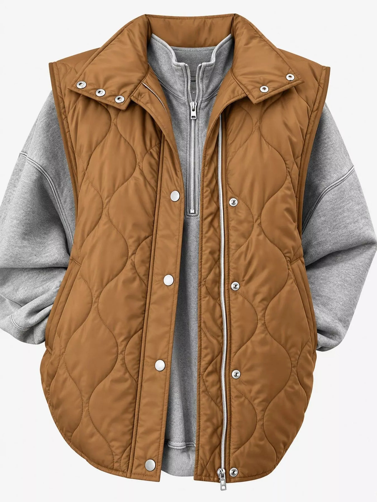 Quilted Snap Button Vest Coat