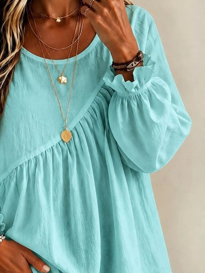 Long Sleeve Blouse with Asymmetric Pleated Detail