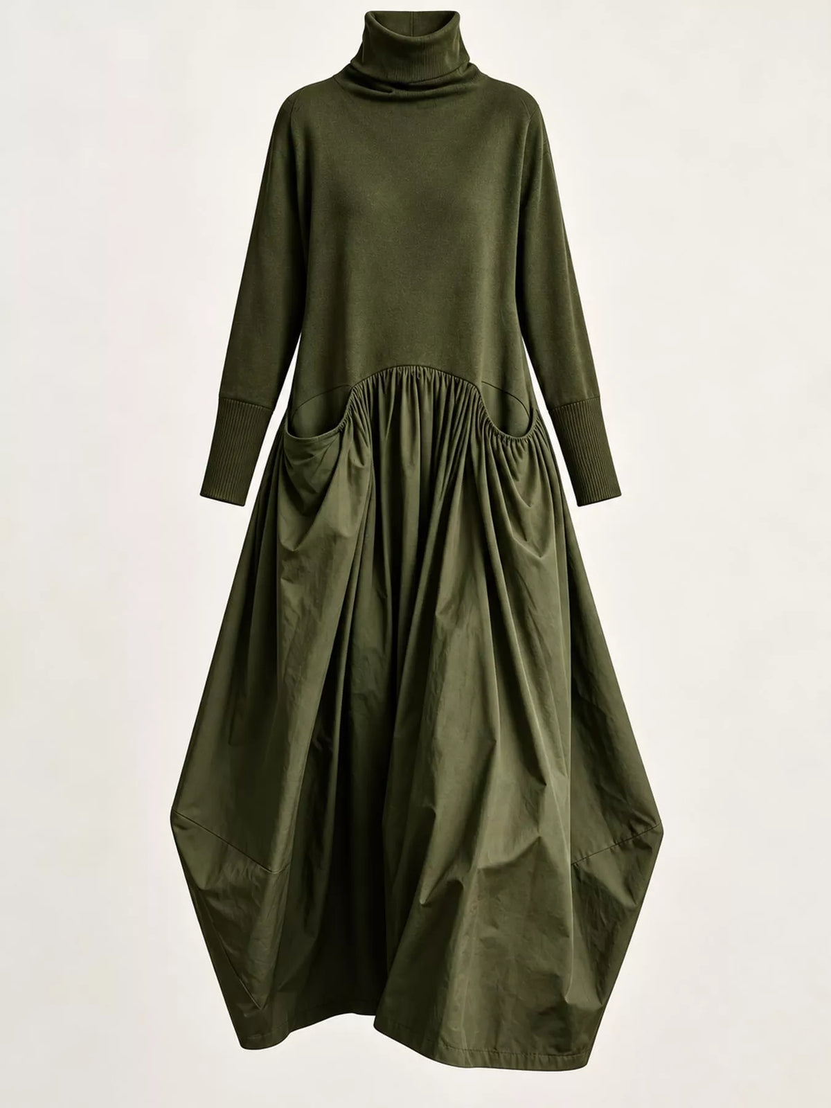 Turtleneck Maxi Dress with Long Sleeves and Pockets