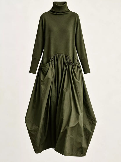 Turtleneck Maxi Dress with Long Sleeves and Pockets