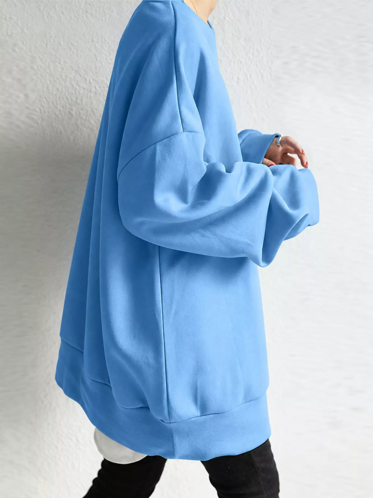 Full Size Solid Color Crew Neck Sweatshirt Plus Size