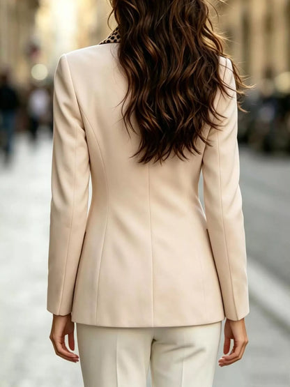 Double-Breasted Blazer with Leopard Print Lapel