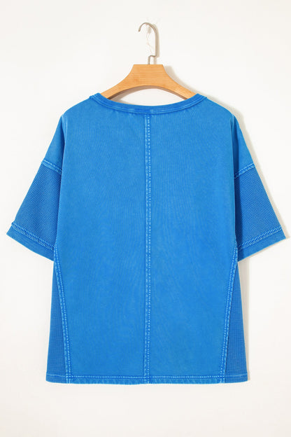 Blue Mineral Wash Star Mesh Patchwork Oversize Tee