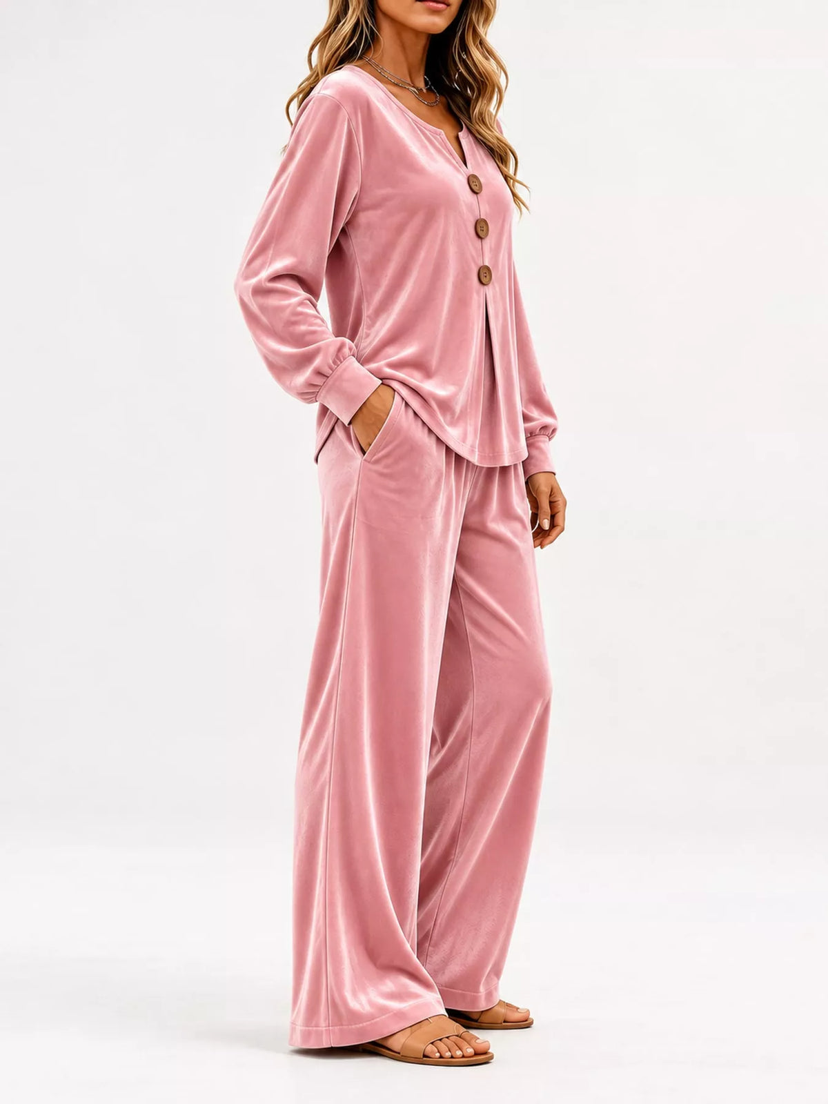 Decorative Button Top and Pants Set
