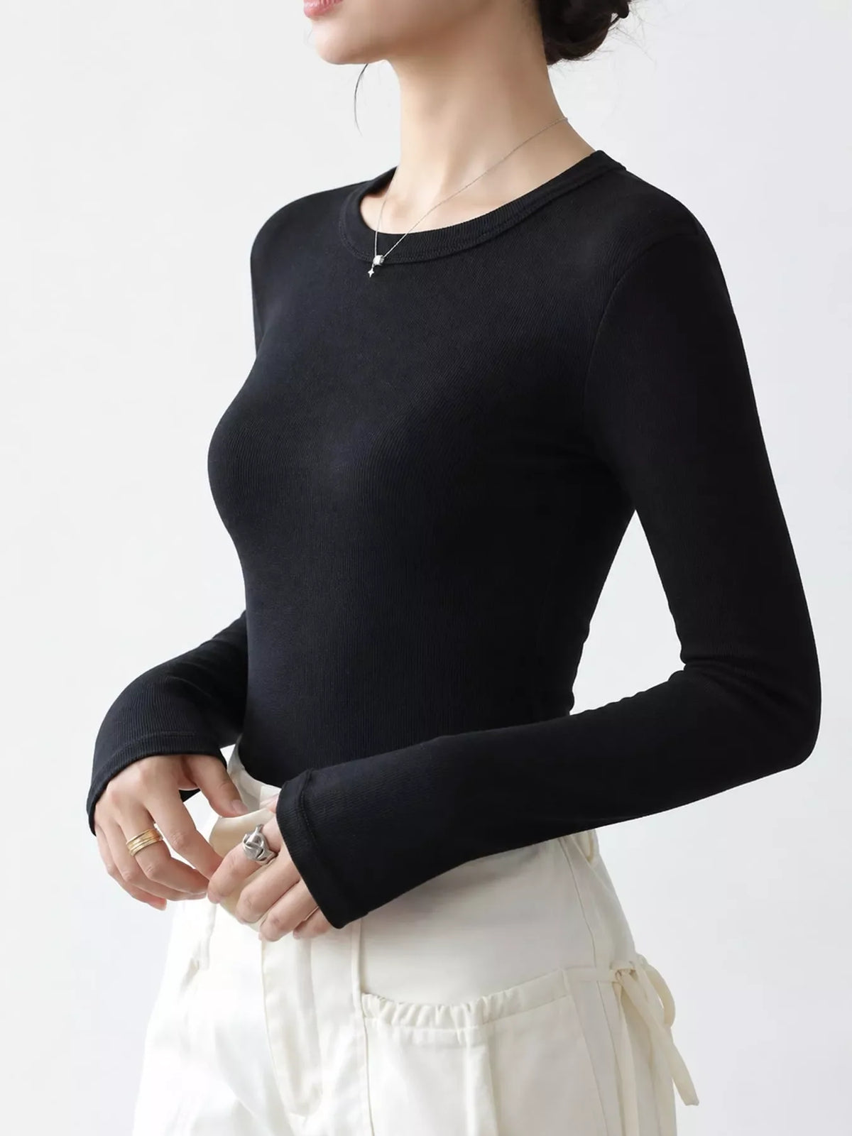 Minimalist Slim-Fit Long Sleeve Crew Neck T-Shirt