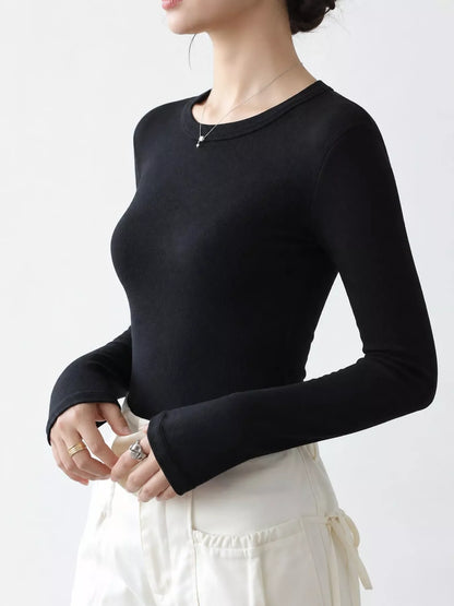 Minimalist Slim-Fit Long Sleeve Crew Neck T-Shirt