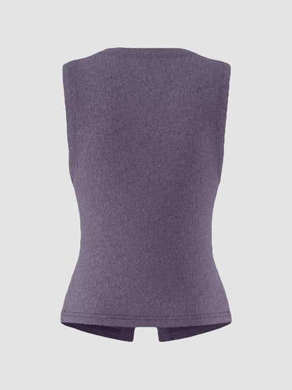 Ribbed Button-Front Sleeveless Tank