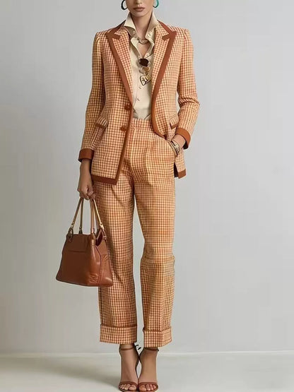 Plaid Blazer and Pants Suit Set