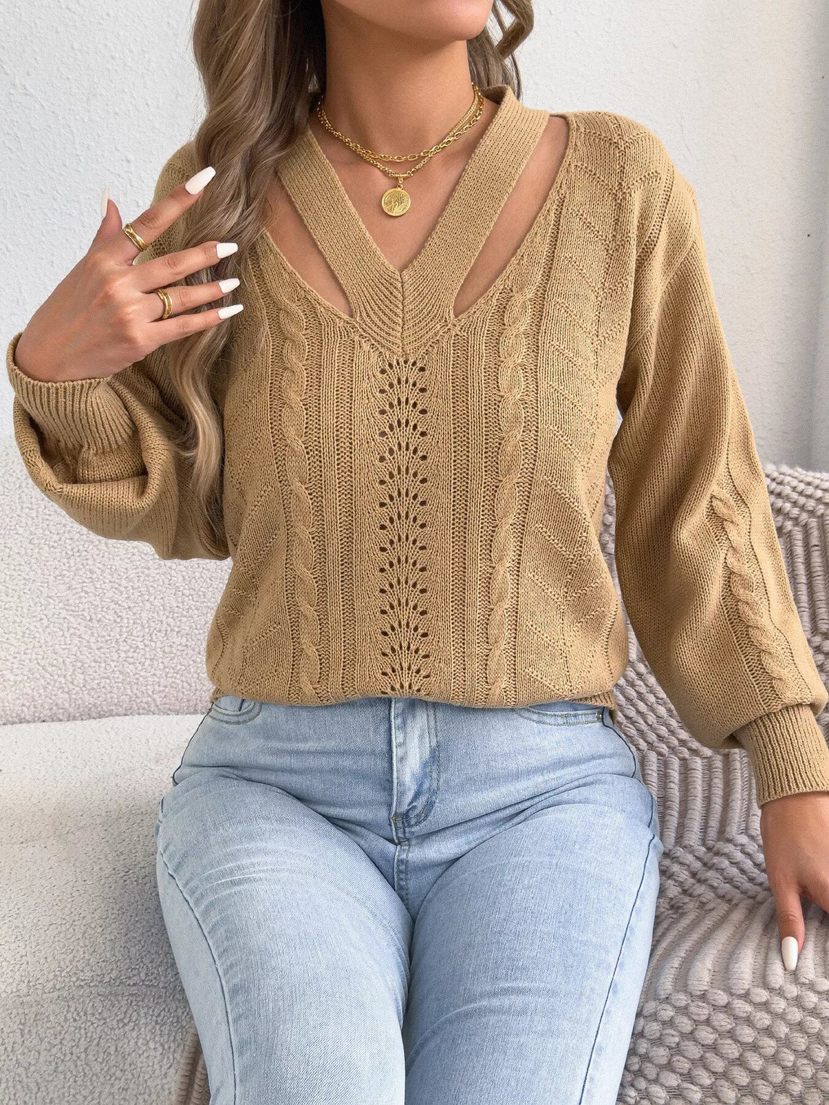 Cut-Out Cable Knit Sweater