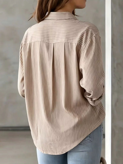 Full Size Striped Button-Down Long Sleeve Shirt Plus Size