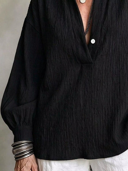 Full Size Textured Lantern Sleeves Blouse Plus Size