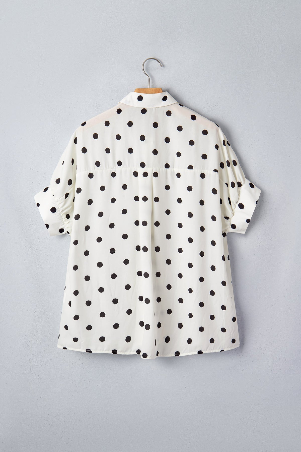 Beige Polka Dot Print Loose Dolman Shirt