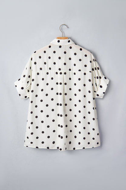 Beige Polka Dot Print Loose Dolman Shirt