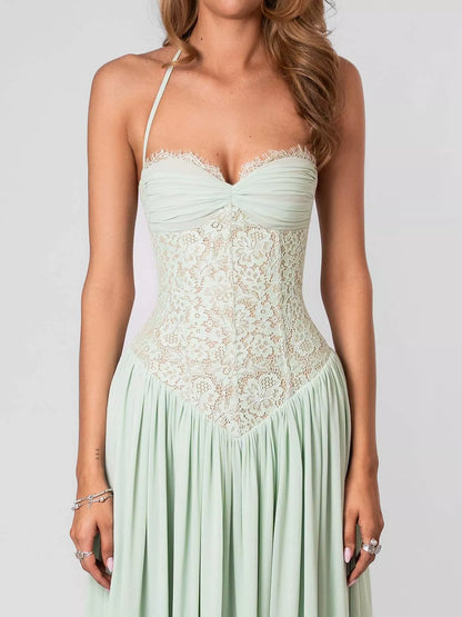 Lace Corset Halter Neck Maxi Dress