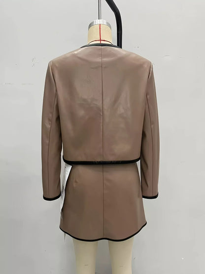 Contrast Trim Jacket and Mini Skirt Set
