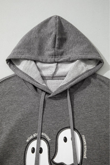 Dark Grey Cute Halloween Ghost Print Mineral Wash Oversize Hoodie