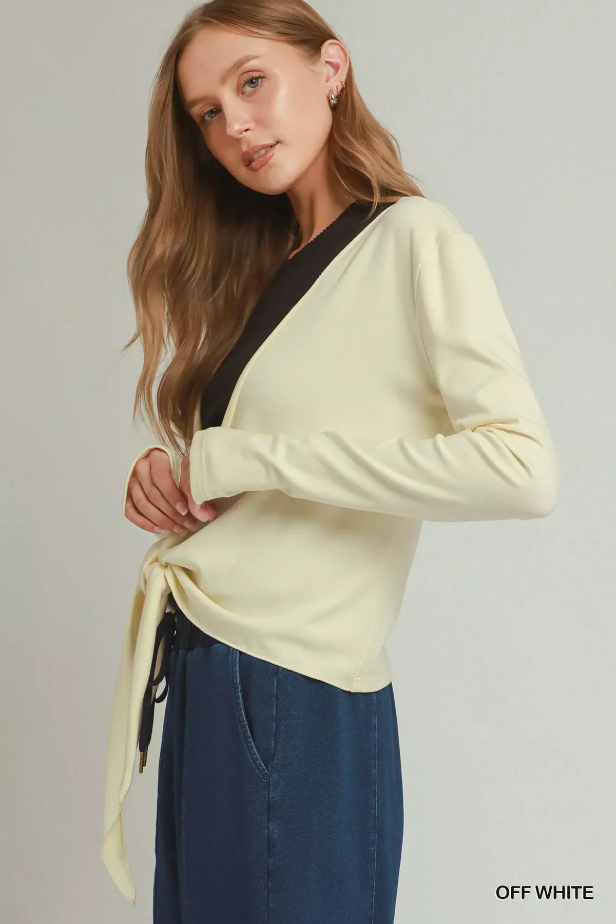 Umgee Cotton Viscose Long Sleeve Wrap Cardigan