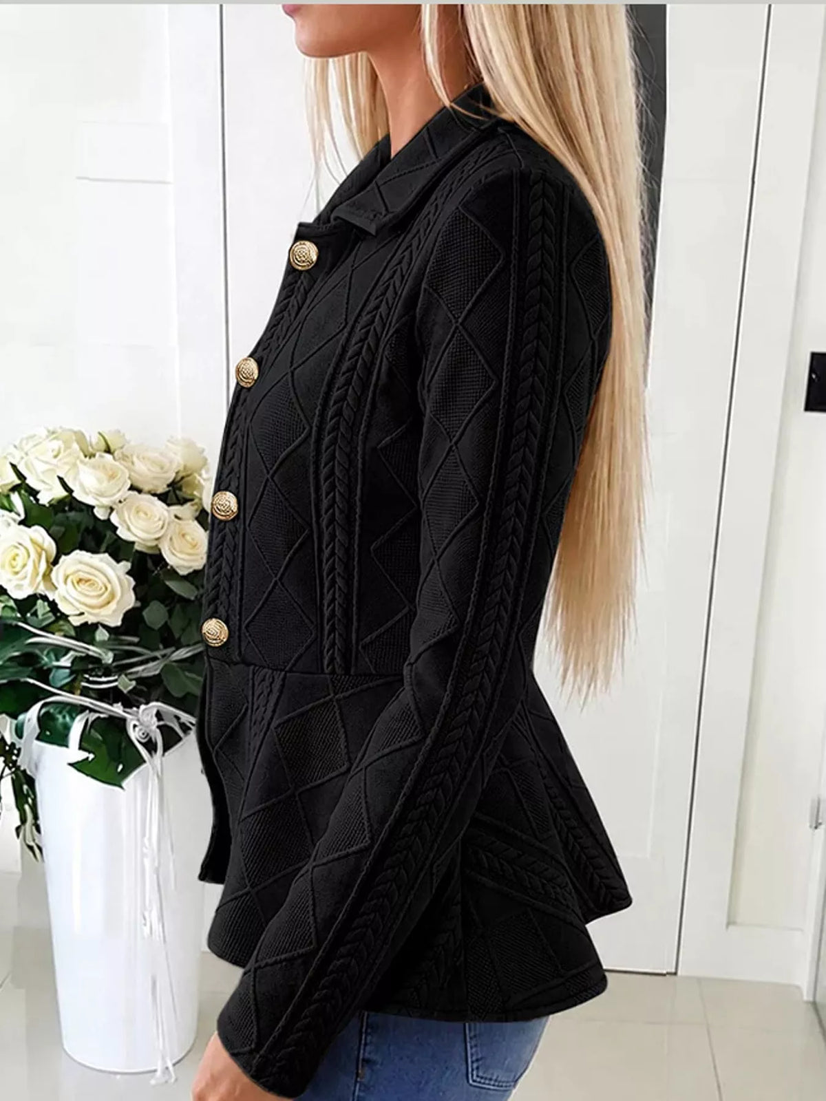 Cable-Knit Button Up Cardigan