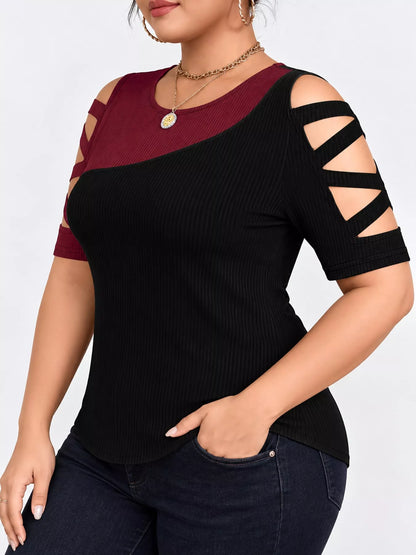 Plus Size Color Block Cutout Sleeve T-Shirt