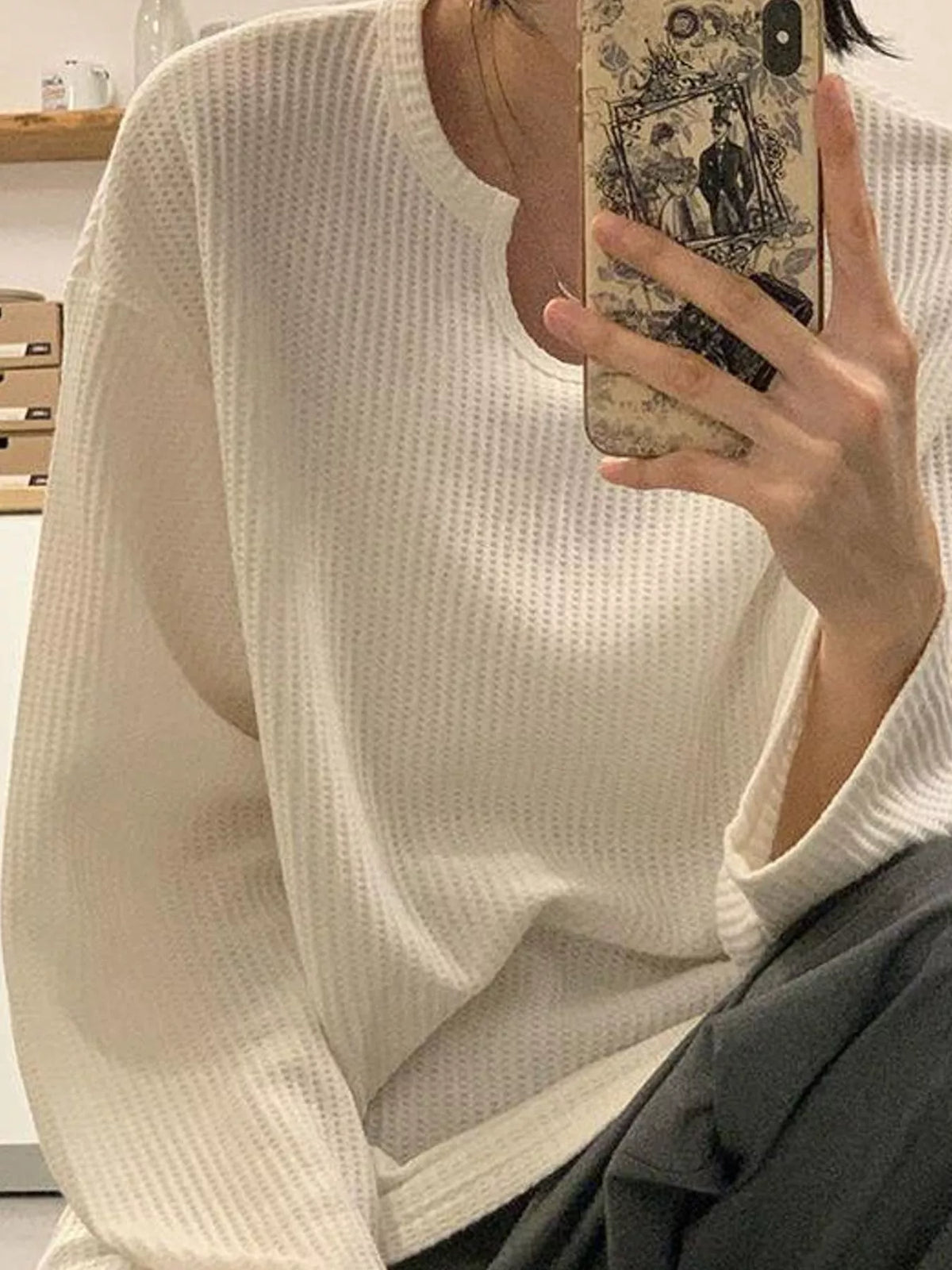 Casual Waffle Knit Long Sleeve T-Shirt