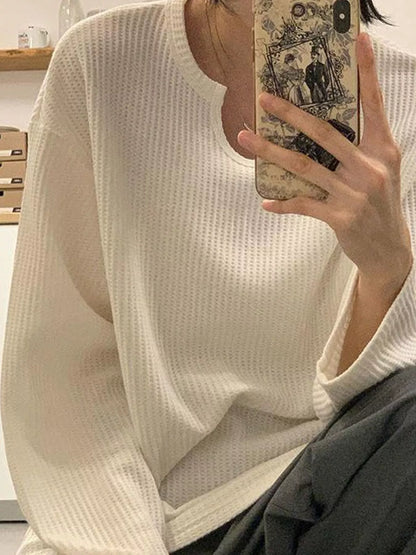 Casual Waffle Knit Long Sleeve T-Shirt