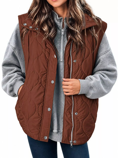 Quilted Snap Button Vest Coat