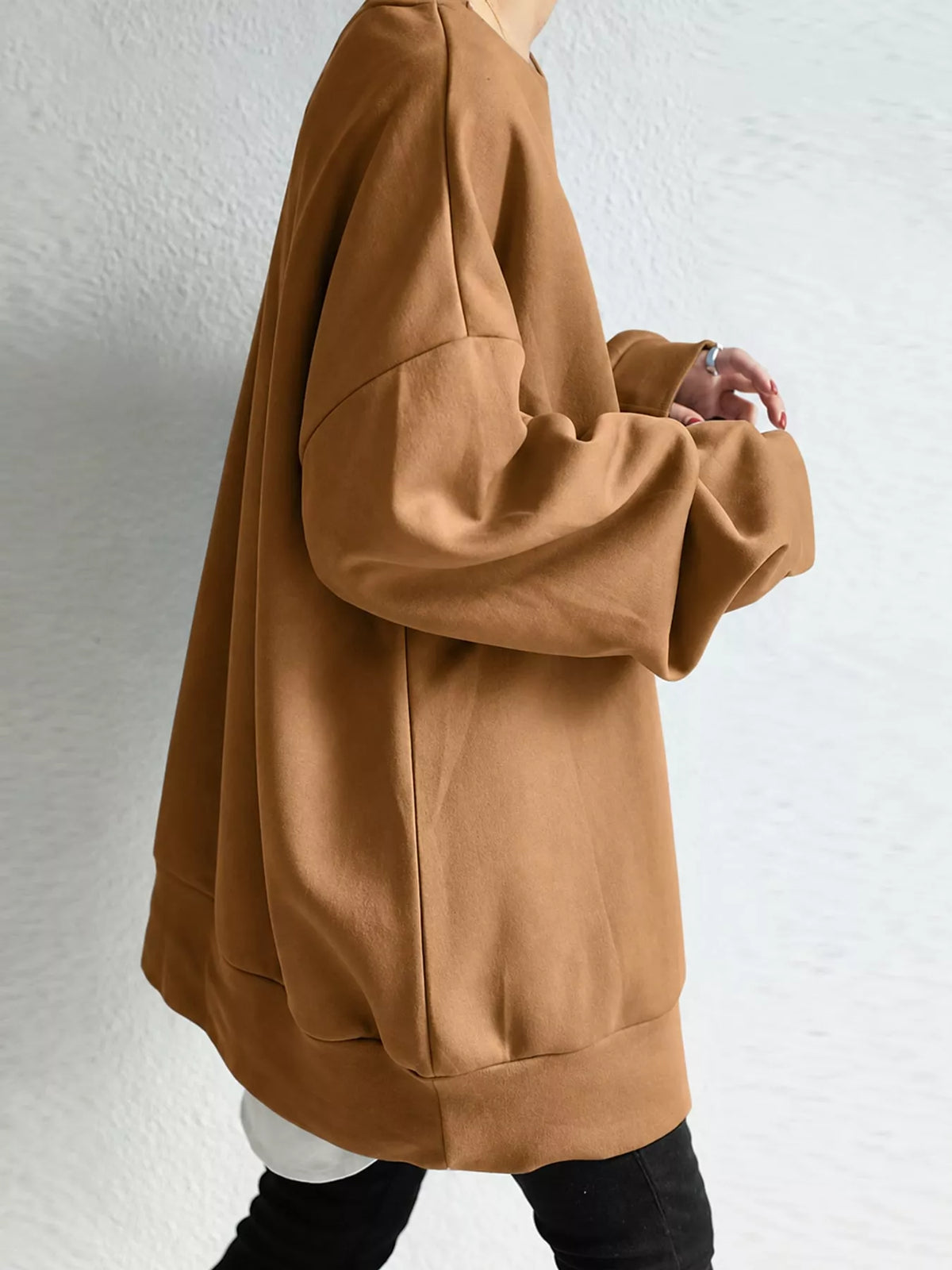 Full Size Solid Color Crew Neck Sweatshirt Plus Size