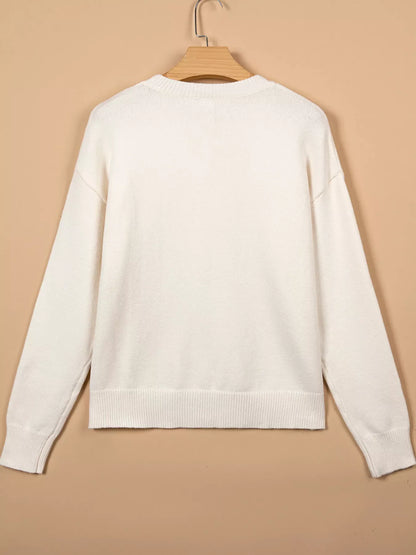 Pixel Snowflake Reindeer Christmas Round Neck Casual Sweater