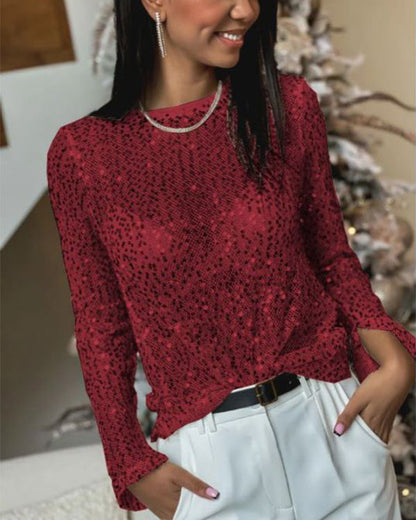 Clidress Graceful O Neck Sequin T-shirt Top