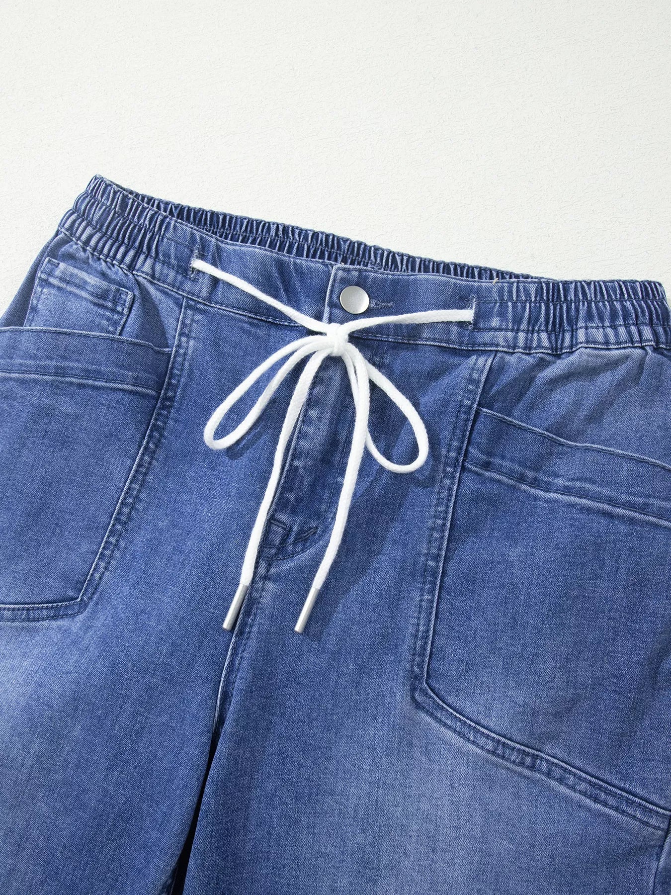 Drawstring Waist Ankle Length Casual Jeans Regular Fit Pocket Detail Jeans