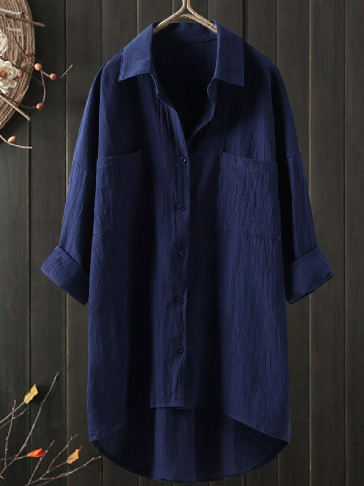 Full Size Casual Button-Down Shirt with Dual Chest Pockets Plus Size