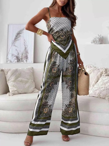Printed Cami and Wide Leg Pants Set