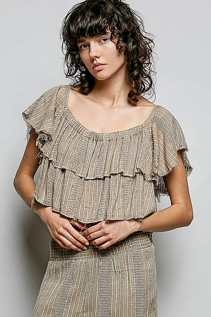 POL Off-Shoulder Ruffle Crop Top