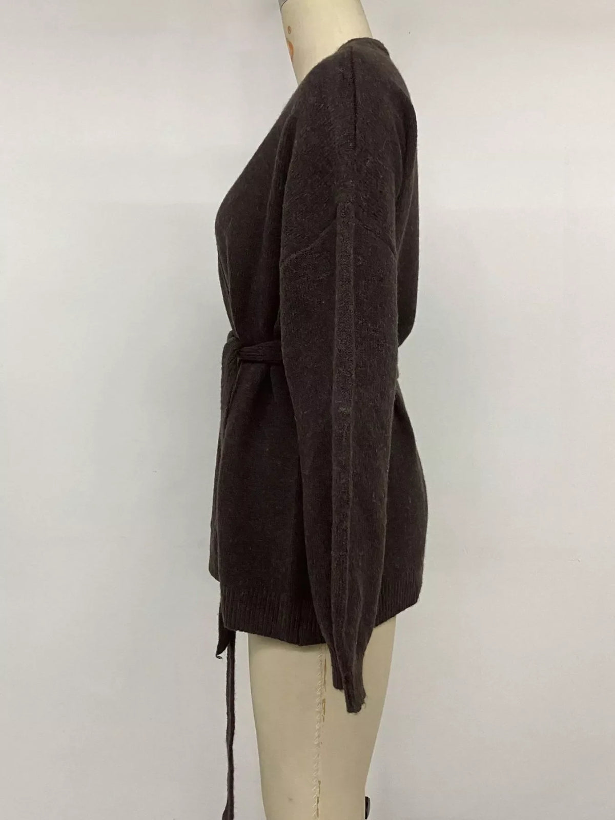 Tie Waist Dropped Shoulder Wrap Cardigan