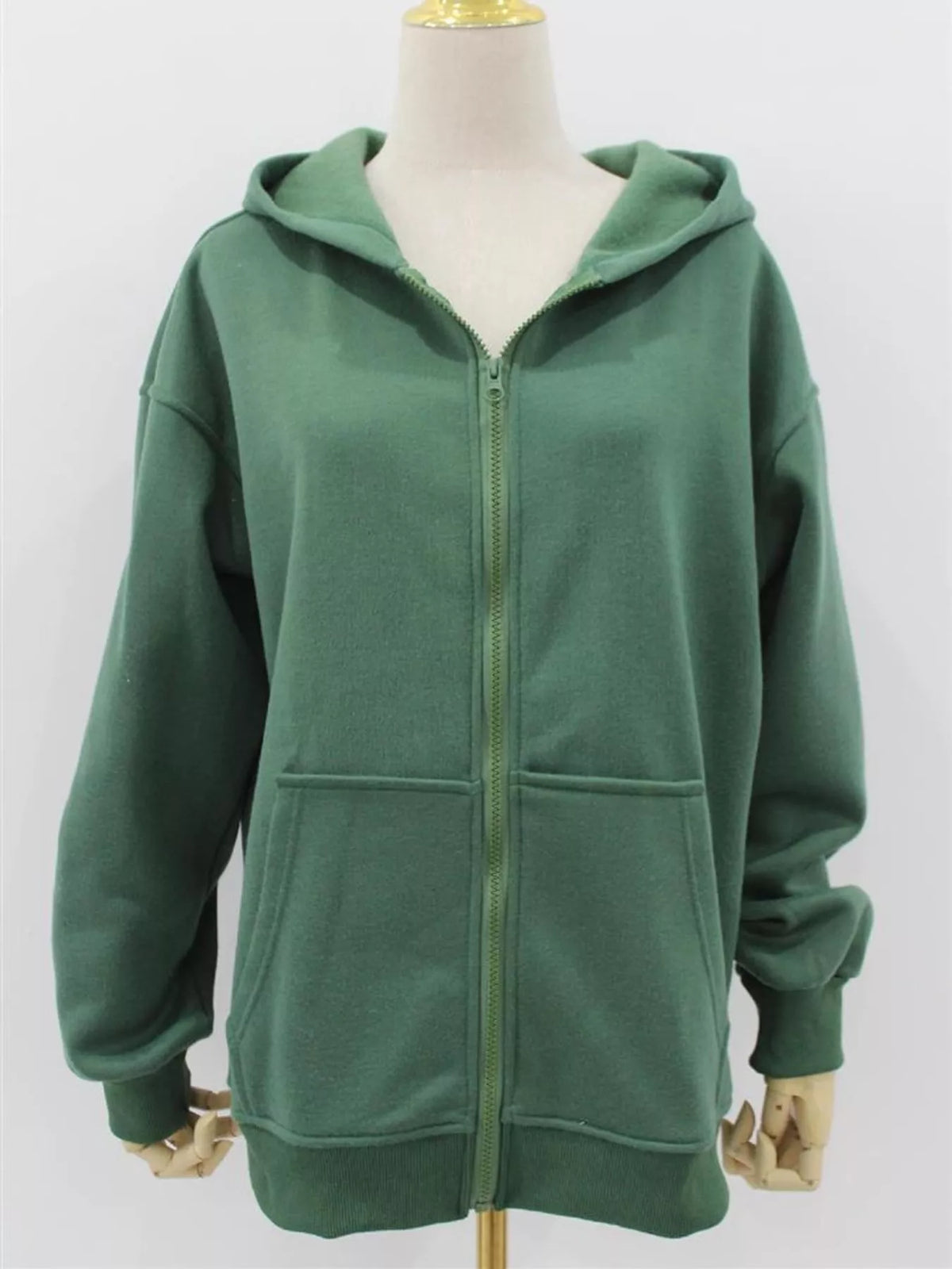 Full Size Zip-Up Dropped Shoulder Hoodie Plus Size