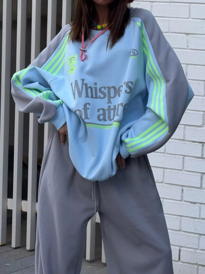 Color-Block Graphic Sweatshirt and Wide-Leg Pants Set