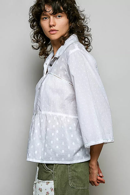 POL Tonal Dot Weave Textured Button Front Shirt