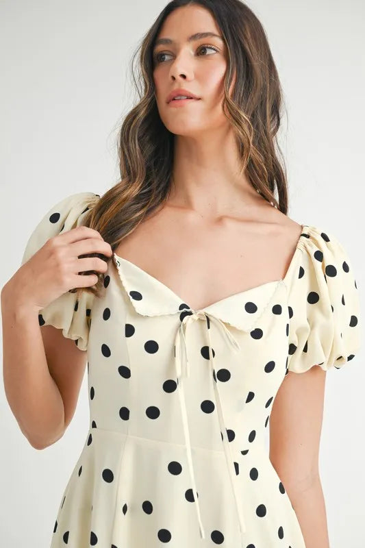 MABLE Polka Dot Puff Sleeve Midi Dress