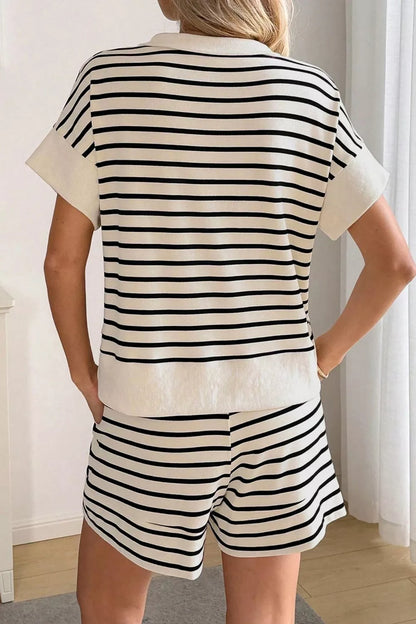 Striped Half Zip Top & Shorts Set