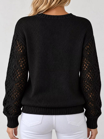 Full Size V-Neck Hollow-Out Long Sleeve Sweater Plus Size