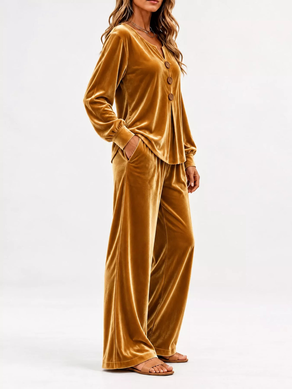 Decorative Button Top and Pants Set