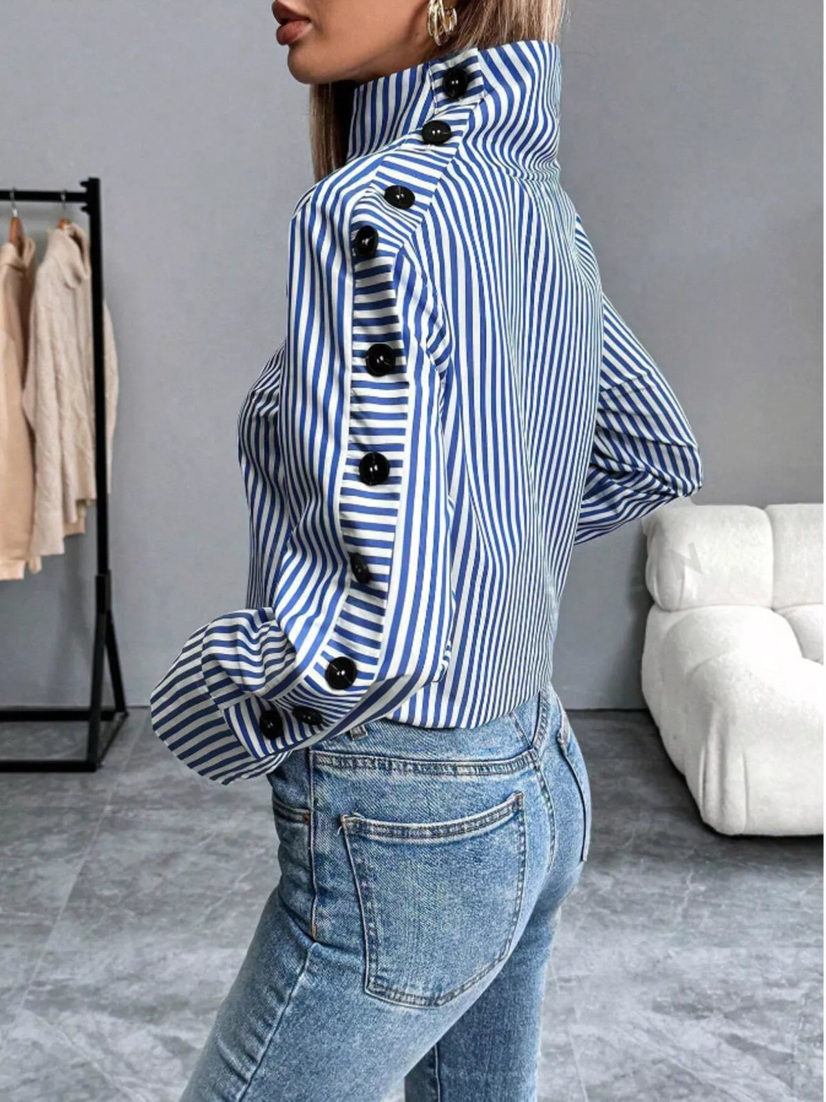 Striped Turtleneck Long Sleeve Blouse
