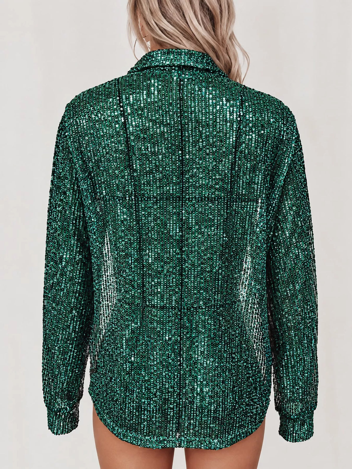 Full Size Sequin Button Up Long Sleeve Shirt Plus Size
