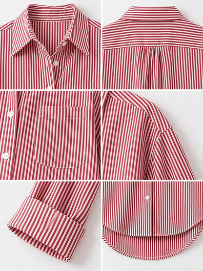 Full Size Striped Button-Down Long Sleeve Shirt Plus Size