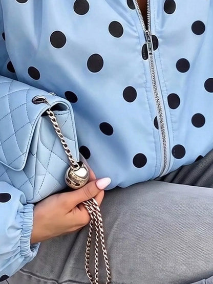 Polka Dot Zip Up Hooded Jacket